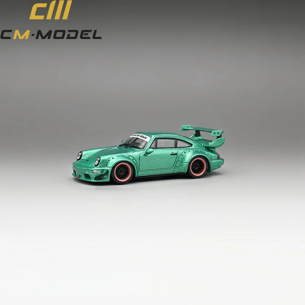 1/64 - PORSCHE - 911 964 RWB RAUH-WELT COUPE WITH RACING SET WHEELS AND WING 1987 - GREEN- CM Models