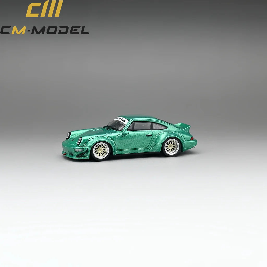 1/64 - PORSCHE - 911 964 RWB RAUH-WELT COUPE WITH RACING SET WHEELS AND WING 1987 - GREEN- CM Models