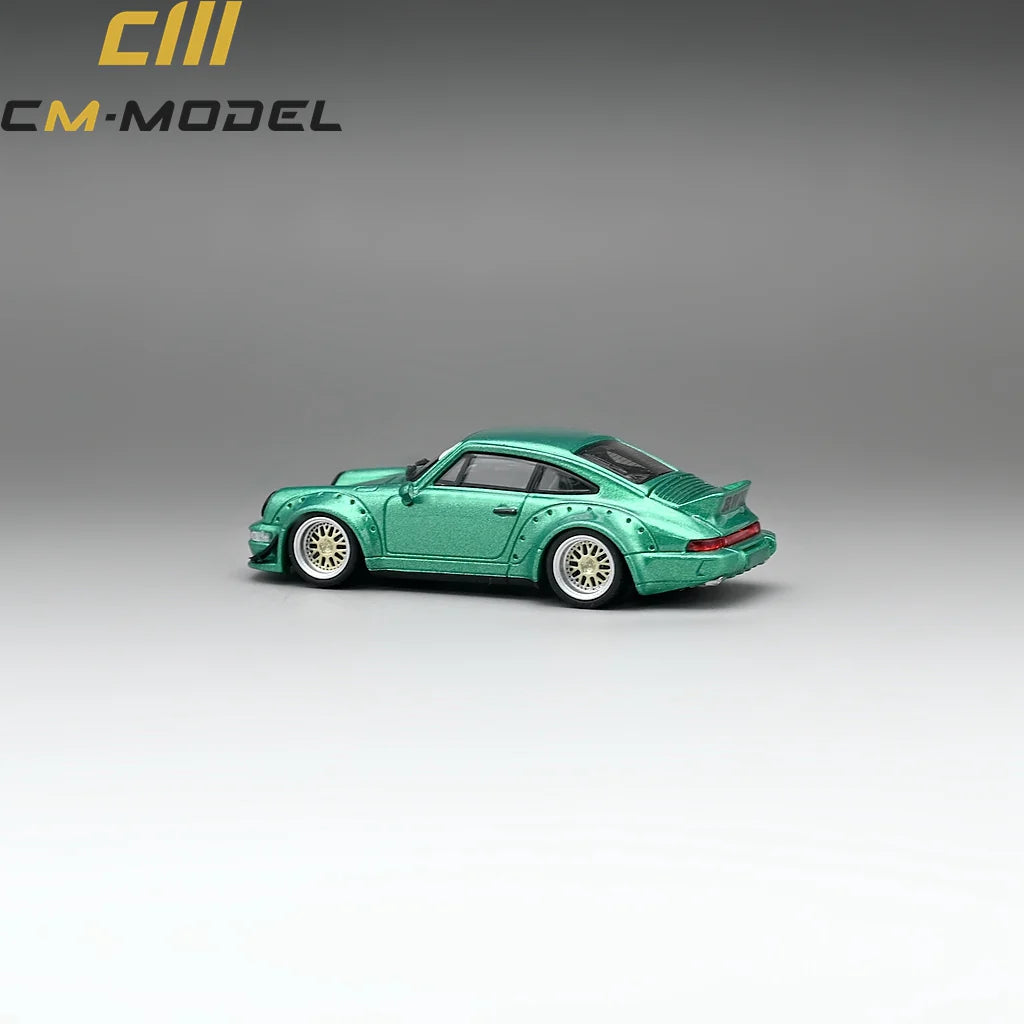 1/64 - PORSCHE - 911 964 RWB RAUH-WELT COUPE WITH RACING SET WHEELS AND WING 1987 - GREEN- CM Models