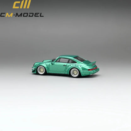 1/64 - PORSCHE - 911 964 RWB RAUH-WELT COUPE WITH RACING SET WHEELS AND WING 1987 - GREEN- CM Models