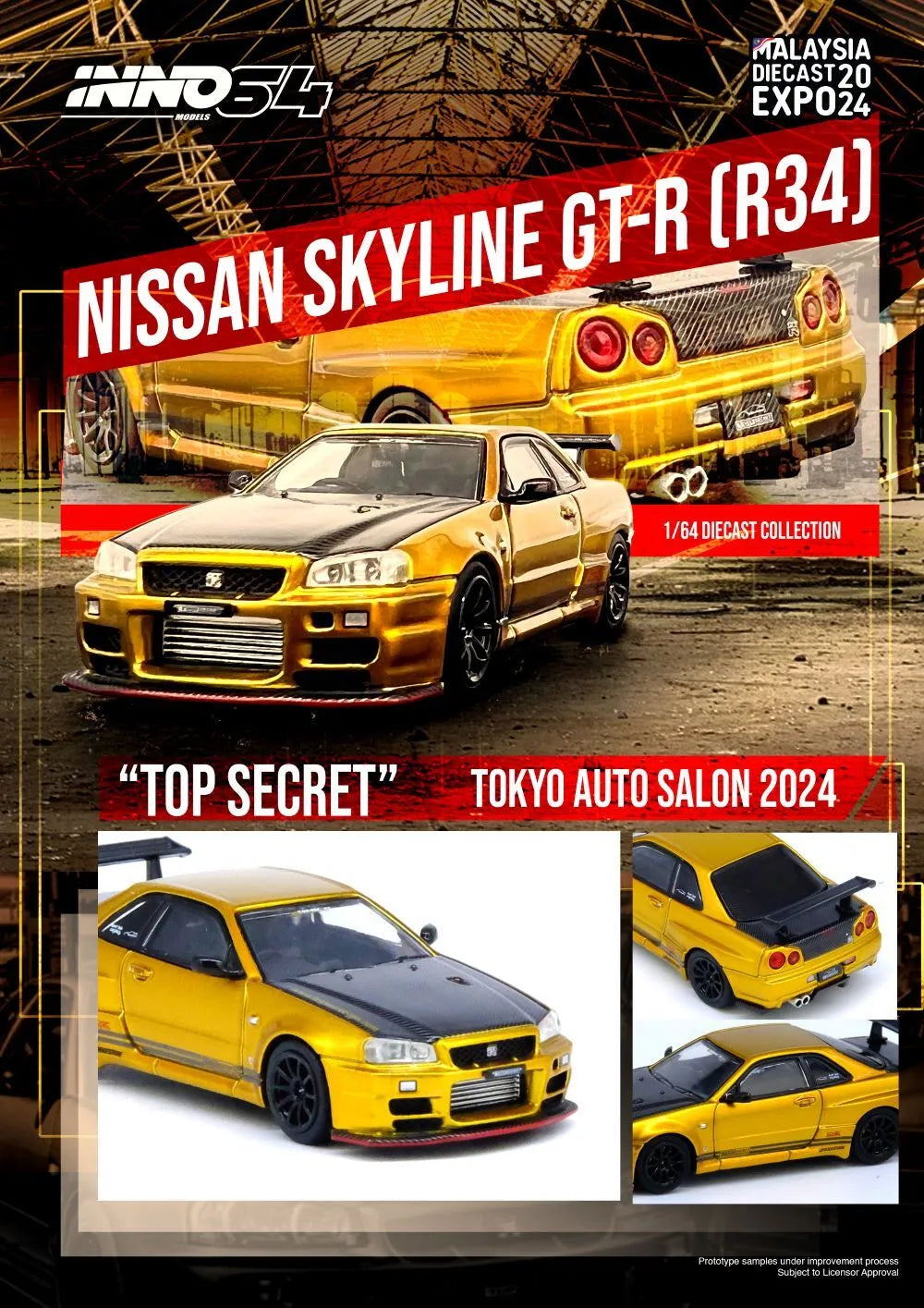 1/64 - NISSAN SKYLINE GT-R (R34) “TOP SECRET” TOKYO AUTO SALON MALAYSIA DIECAST EXPO 2024 EXCLUSIVE - in64-R34TS-MDX24