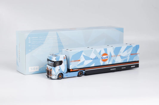 1:64 SCANIA S730 V8 DOUBLE DECK GULL WING TRANSPORTER - GULF - KENGFAI & MAXWELL