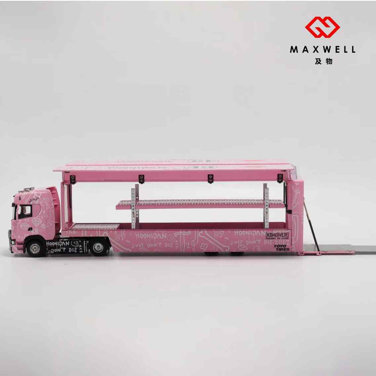 1/64 - Kengfai & Maxwell Scania S730 V8 Double Level Transporter Pink Pig #43