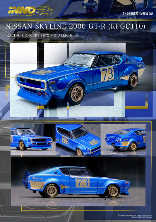 1/64 - NISSAN SKYLINE 2000 GT-R (KPGC110) Racing Concept Blue - INNO64