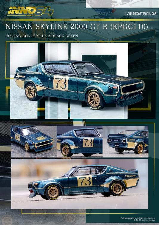 1/64 - NISSAN SKYLINE 2000 GT-R (KPGC110) Racing Concept Green - INNO64