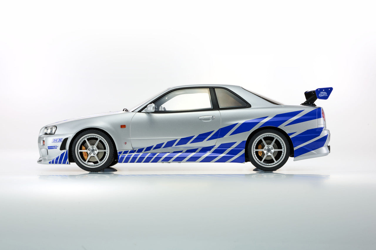 1/12 - 1:12 Nissan Skyline R34 GT-R 2001 "Fast & Furious" Silver/Blue Stripes - Kyosho - KSR12007A