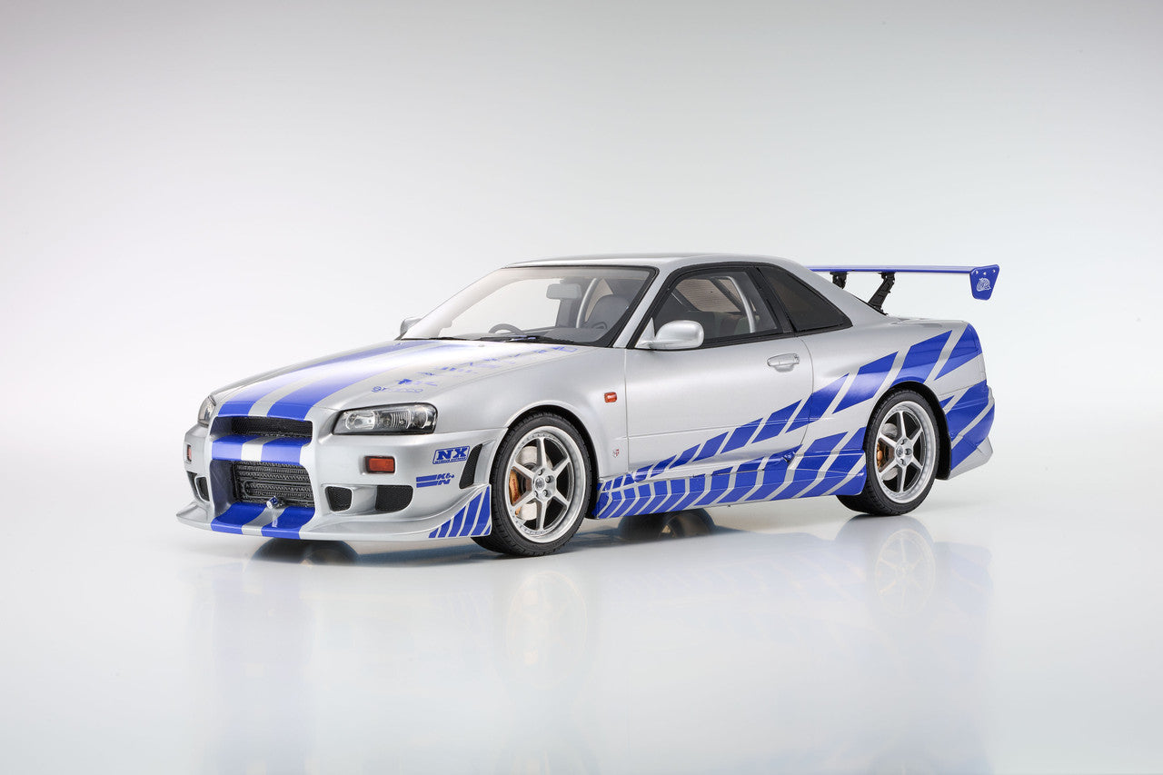 1/12 - 1:12 Nissan Skyline R34 GT-R 2001 "Fast & Furious" Silver/Blue Stripes - Kyosho - KSR12007A