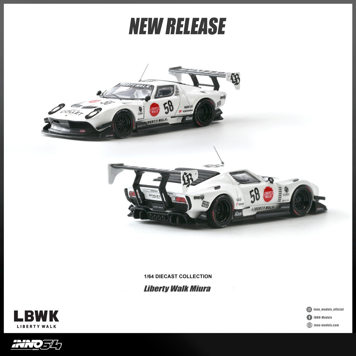 1/64 LB-Silhouette WORKS Miura GT  With Chase Car - Inno64 - IN64-LBMIURA-01