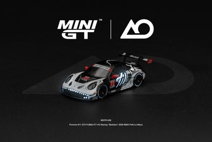 1/64 Porsche 911 GT3 R (992) #77 AO Racing "Skeleton Rexy" 2026 IMSA Petit Le Mans - Mini GT - MGT01436 ***Pre Order***