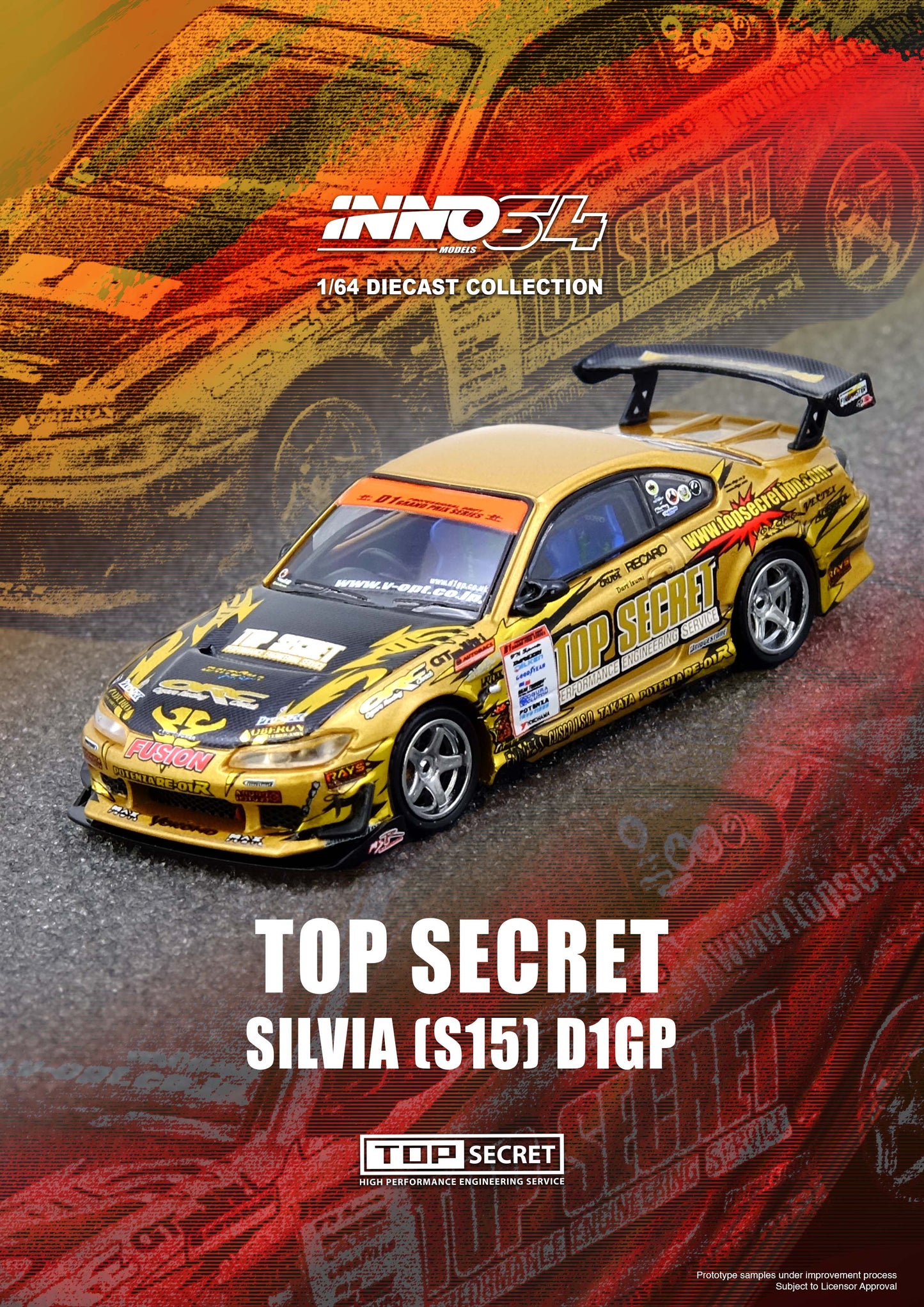 1/64 TOP SECRET Silvia (S15) Gold D1 Grand Prix Series Champion 2004 - Inno64 - IN64-S15TS-D104