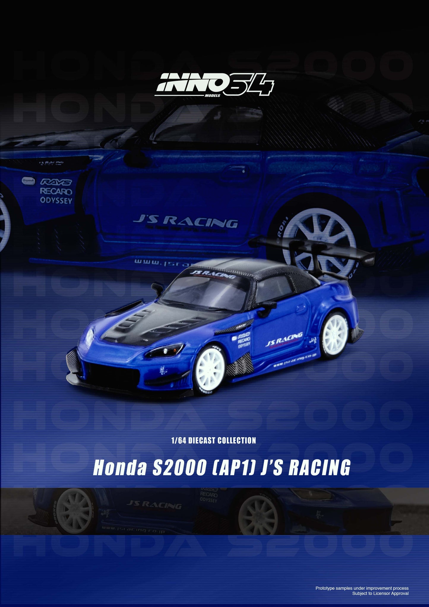 1/64 HONDA S2000 J'S RACING Blue - Inno64 - IN64-S2000JS-BLUE