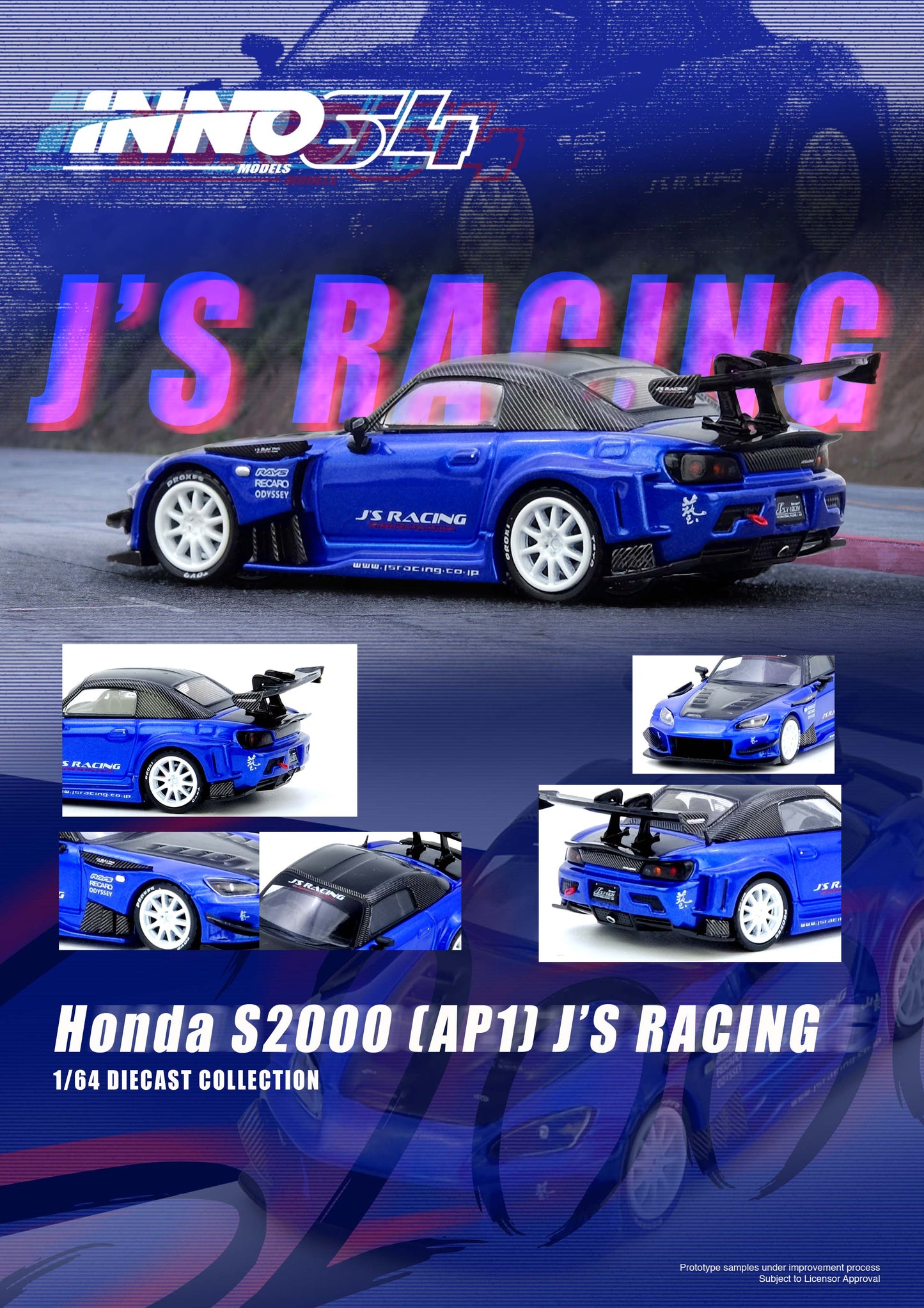 1/64 HONDA S2000 J'S RACING Blue - Inno64 - IN64-S2000JS-BLUE