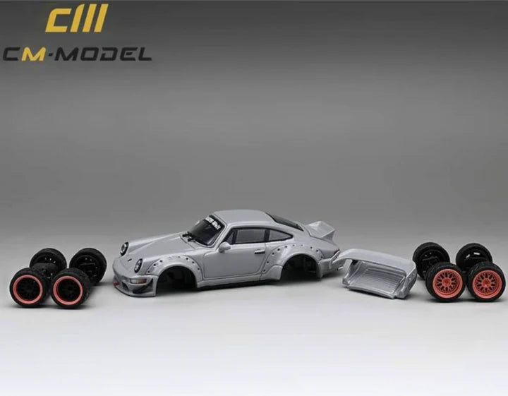 1/64 - PORSCHE - 911 964 RWB RAUH-WELT COUPE WITH RACING SET WHEELS AND WING 1987 - LIGHT GREY - CM Models