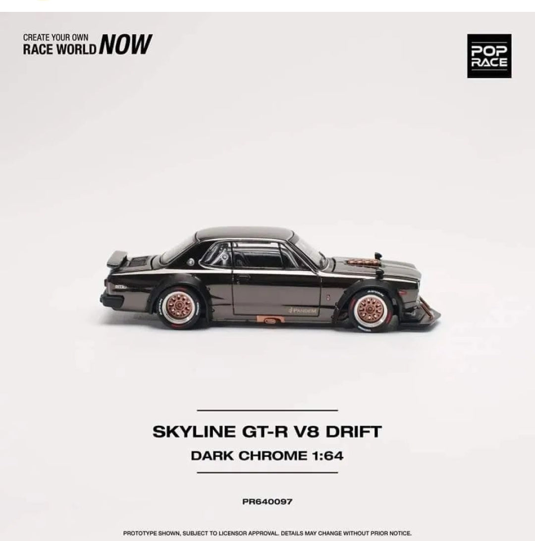 1/64 SKYLINE GT-R V8 DRIFT (HAKOSUKA) DARK CHROME - PR640097