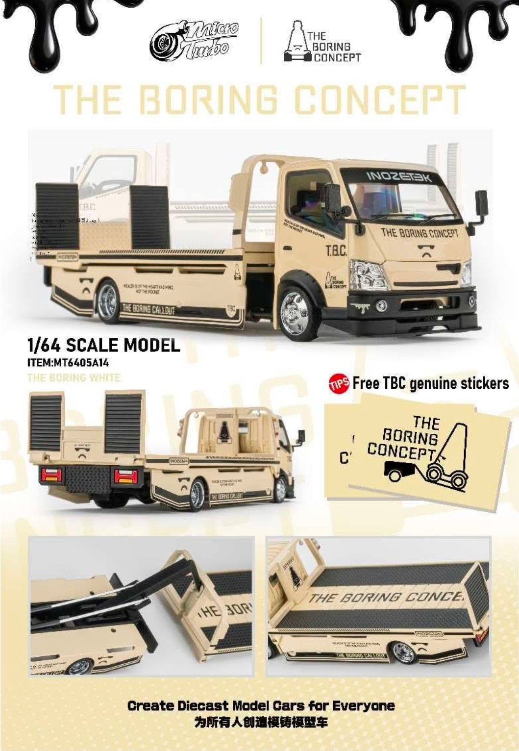 1/64 - 300 series flatbed trailer Custom Tow Truck The Boring Co - Micro Turbo - MT6405A14