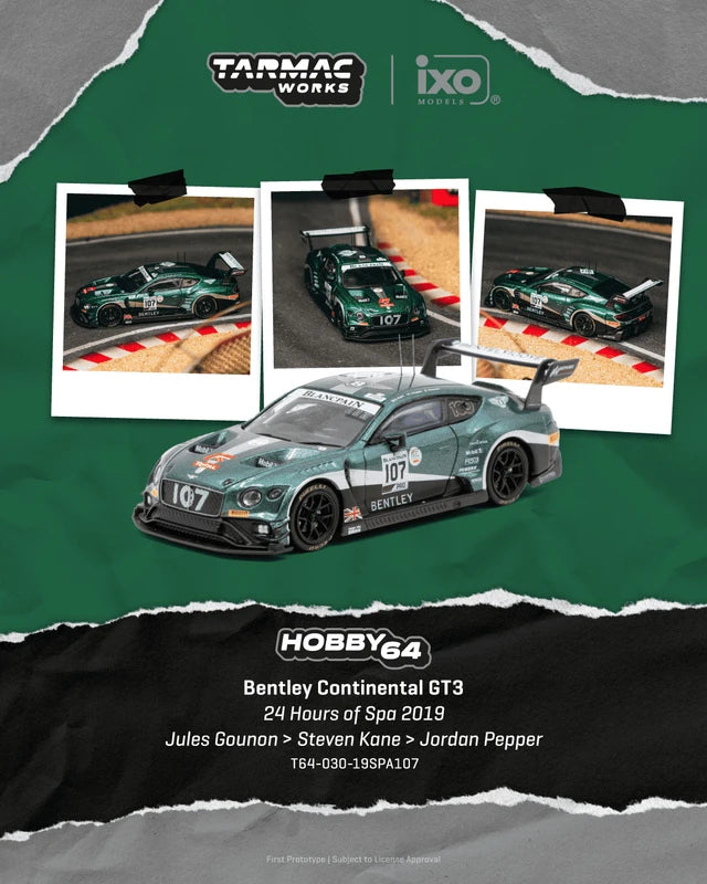 1/64 BENTLEY CONTINENTAL GT3 24 HOURS OF SPA 2019 JULES GOUNON / STEVEN KANE / JORDAN PEPPER - Tarmac Works - T64-030-19SPA107 - ** Pre Order **