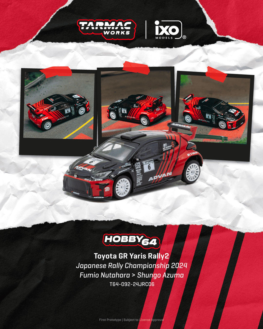 1/64 TOYOTA GR YARIS RALLY2 JAPANESE RALLY CHAMPIONSHIP 2024 FUMIO NUTAHARA / SHUNGO AZUMA  - Tarmac Works - T64-092-24JRC06 - ** Pre Order**