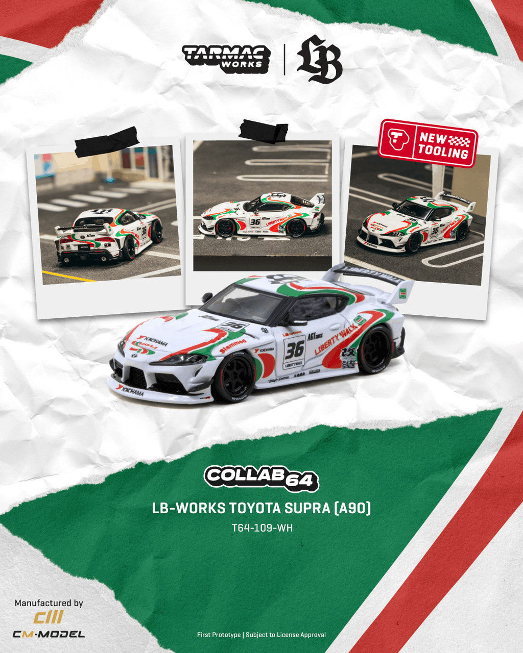 1/64 LB-WORKS TOYOTA SUPRA (A90) White - Tarmac Works - T64-109-WH