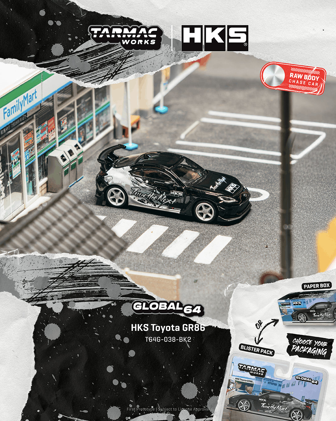 1/64 HKS Toyota GR86 Black - Tarmac Models - T64G-038-BK2