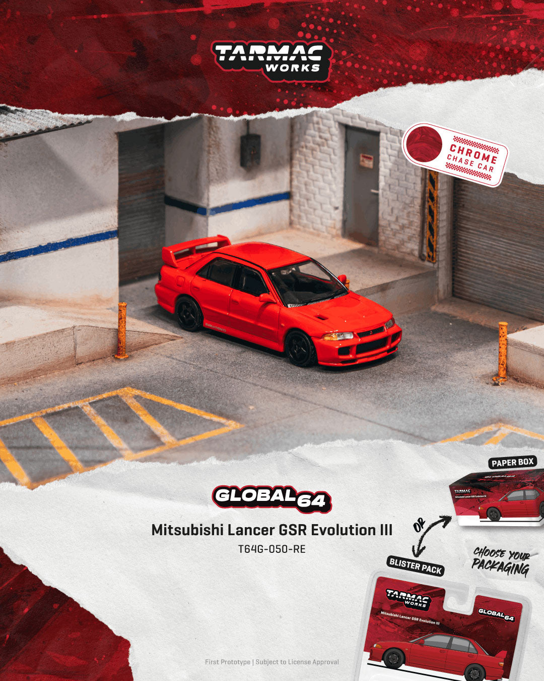 1/64 Mitsubishi Lancer GSR Evolution III Red - Tarmac Models - T64G-050-RE