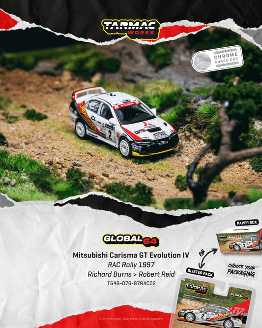 1/64 Mitsubishi Carisma GT Evolution IV RAC Rally 1997 Richard Burns / Robert Reid  - Tarmac Models - T64G-076-97RAC02