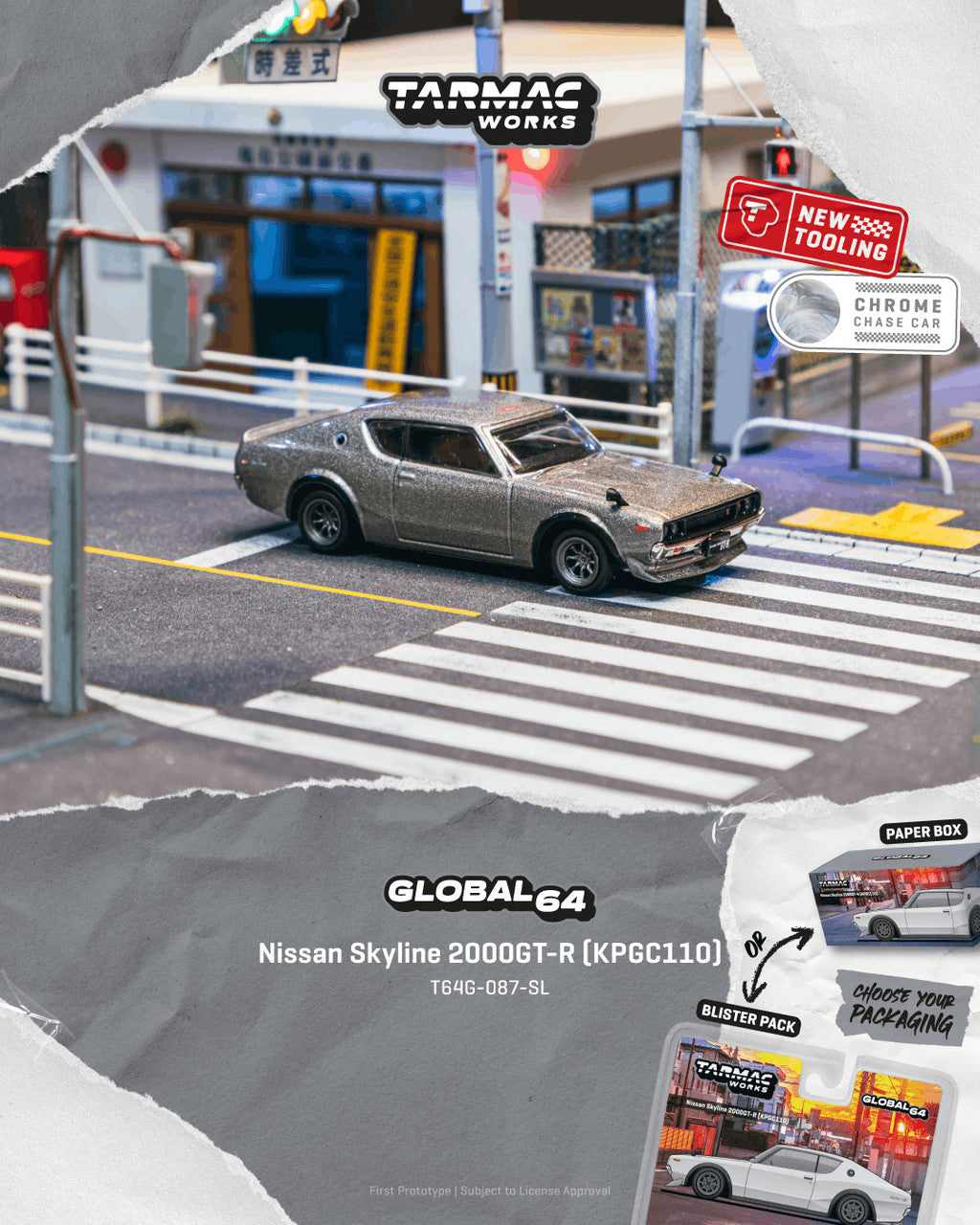 1/64 Nissan Skyline 2000GT-R (KPGC110) Silver - Tarmac Models - T64G-087-SL