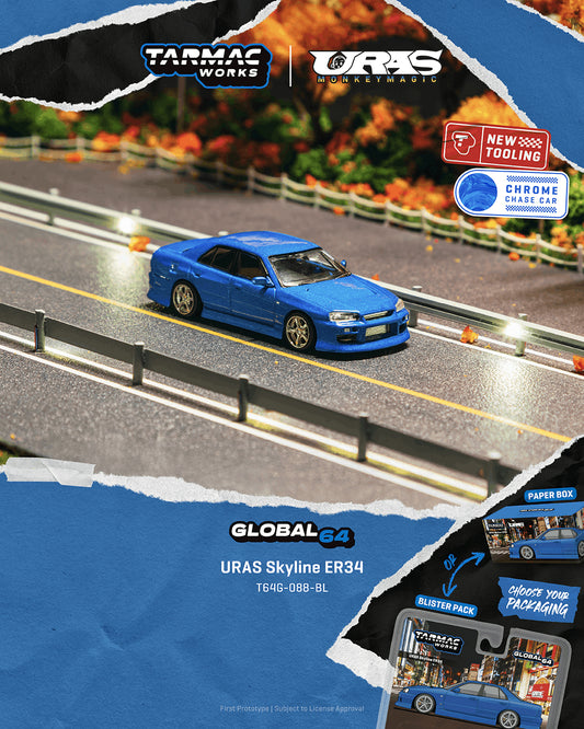 1/64 URAS Skyline ER34 Blue - Tarmac Models - T64G-088-BL