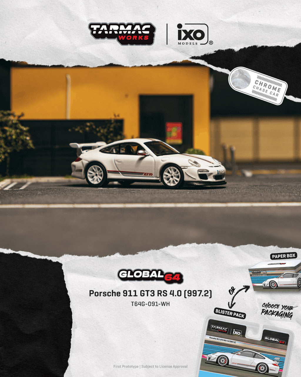 1/64  PORSCHE 911 GT3 RS 4.0 (997.2) WHITE - Tarmac Models - T64G-091-WH