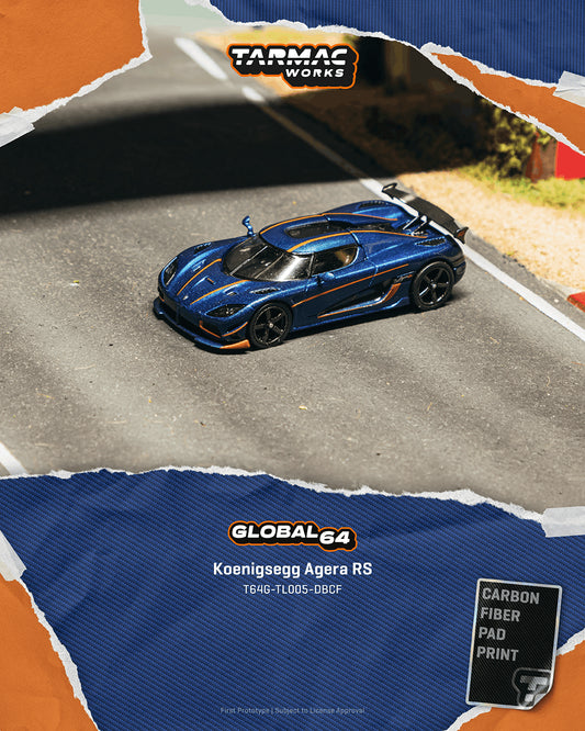 1/64 Koenigsegg Agera RS Dark Blue Carbon Fiber / Orange Accents  - Tarmac Models - T64G-TL005-DBCF