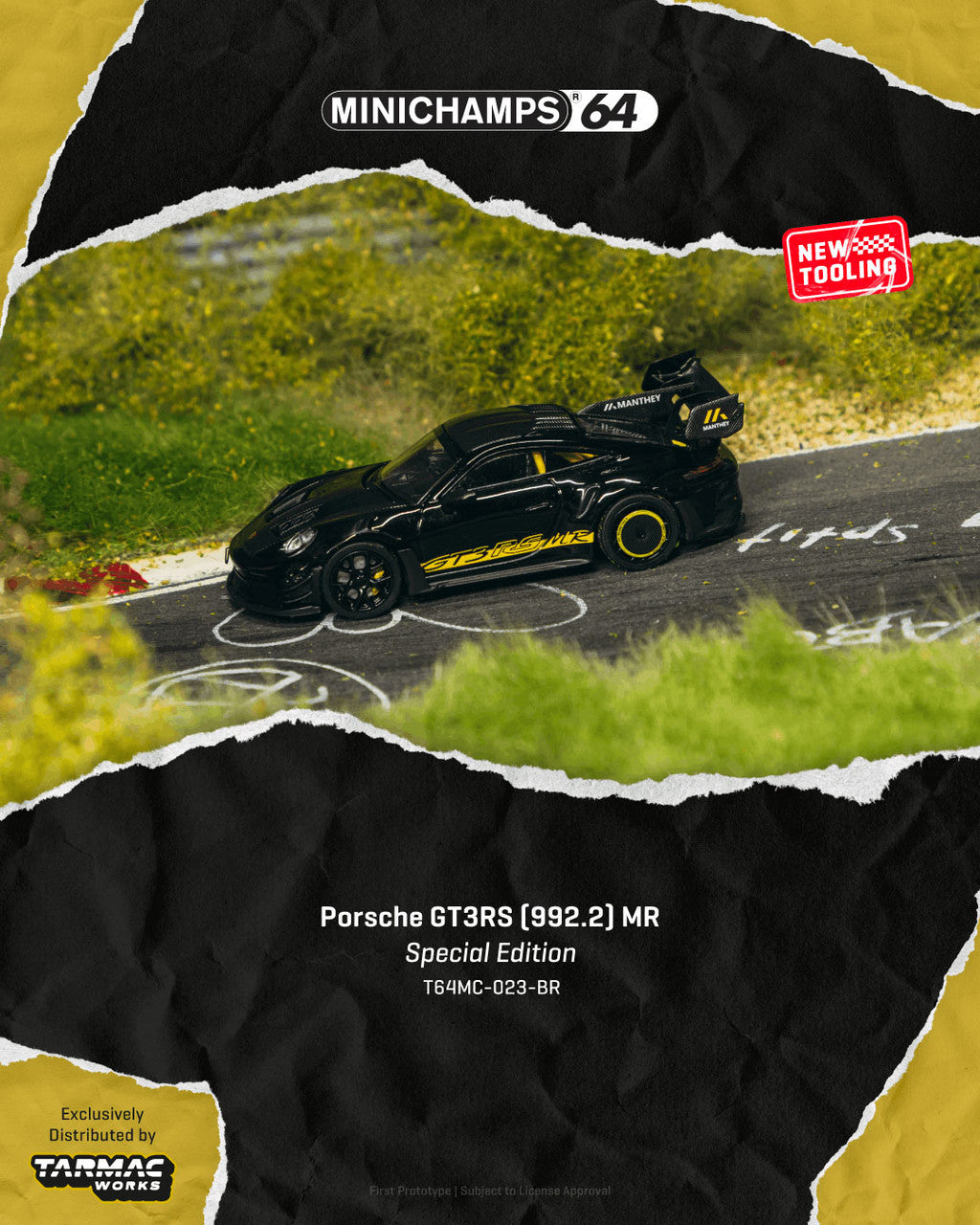 1/64 PORSCHE GT3RS (992.2) MR BLACK/YELLOW TARMAC SPECIAL EDITION - Tarmac Models - T64MC-023-BR