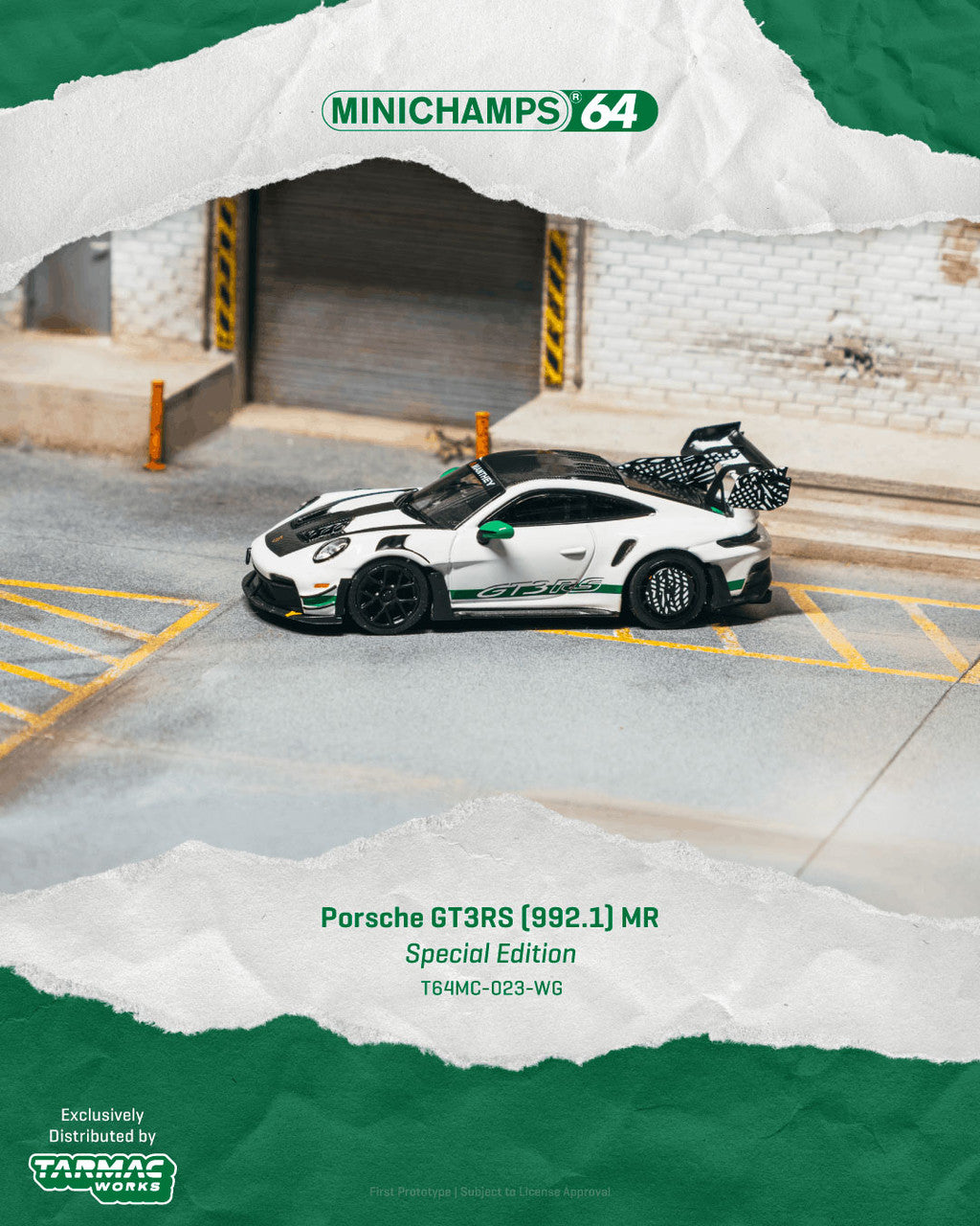 1/64 Porsche GT3RS(992.1) MR White Green  - Tarmac Models - T64MC-023-WG