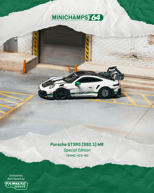 1/64 Porsche GT3RS(992.1) MR White Green  - Tarmac Models - T64MC-023-WG
