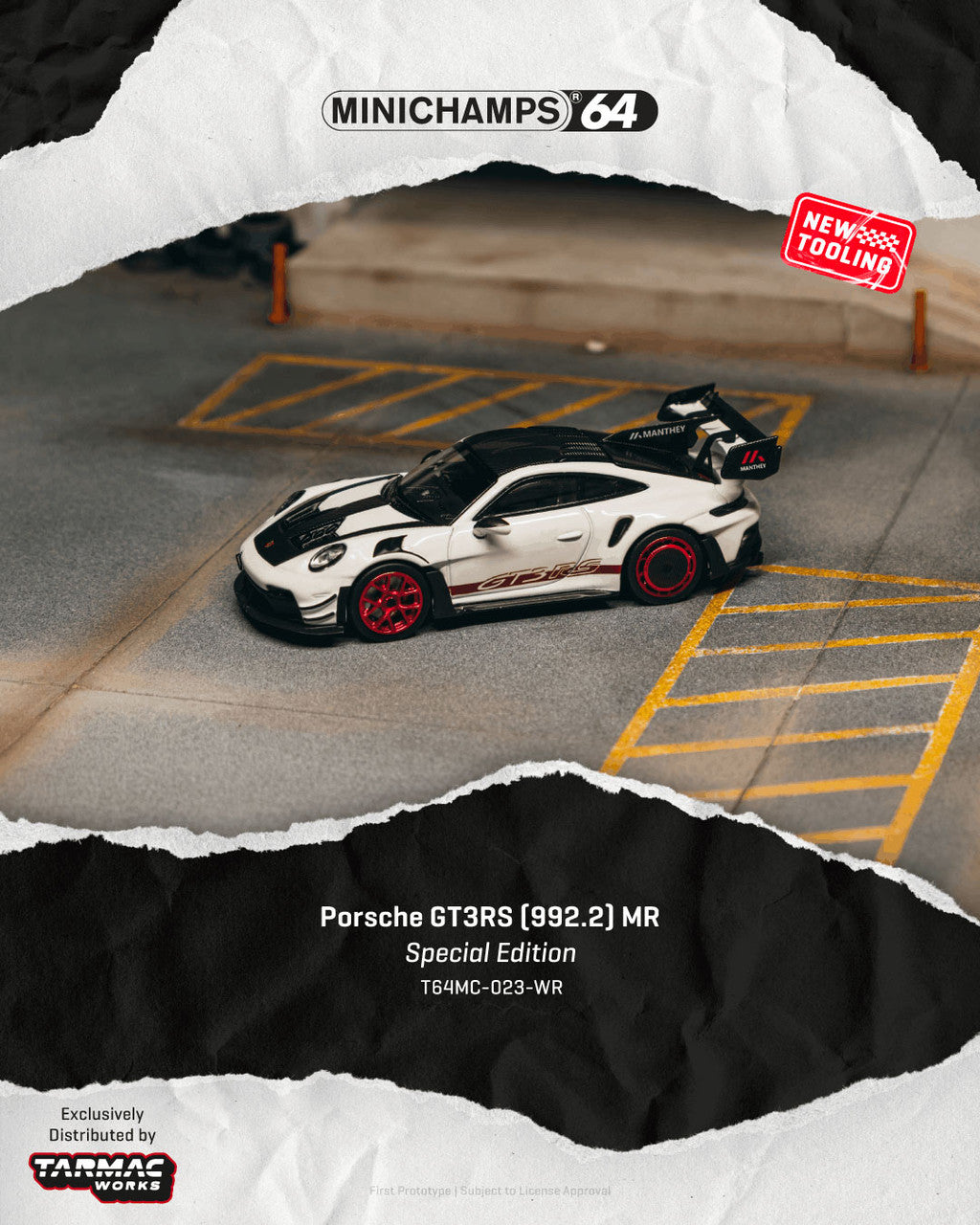 1/64  PORSCHE GT3RS (992.2) MR WHITE/RED TARMAC SPECIAL EDITION - Tarmac Models - T64MC-023-WR