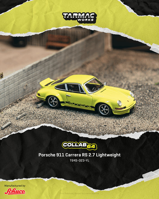 1/64 Porsche 911 Carrera RS 2.7 Lightweight Yellow  - Tarmac Models - T64S-023-YL