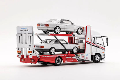 1:64 MITSUBISHI FUSO FIGHTER 2017 DOUBLE DECK TOW TRUCK - WHITE/RED