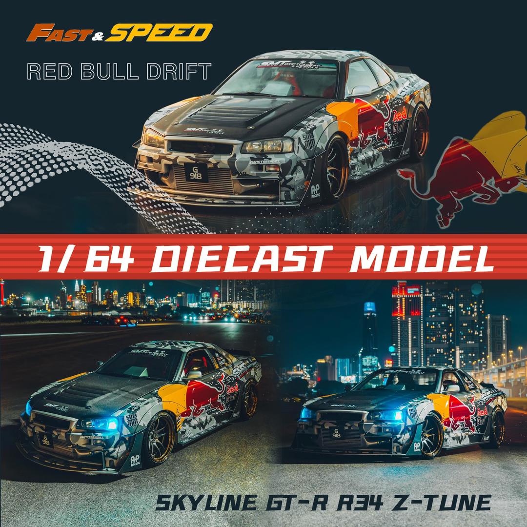 1/64 Nissan Skyline GT-R R34 Nismo Z-Tune NFS SRS Red Bull Drift Livery - Fast & Speed