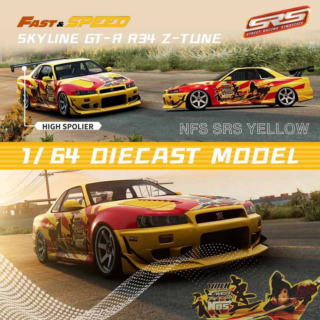 1/64 Nissan Skyline GT-R R34 Nismo Z-Tune NFS SRS Yellow-Red - Fast & Speed