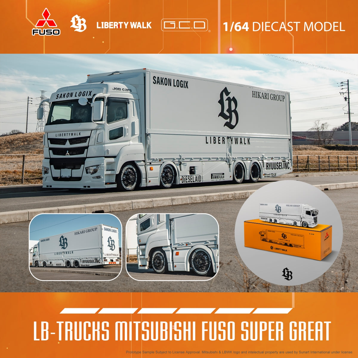 1/64 LBWK Mitsubishi LB-TRUCKS Fuso Super Great 3 Truck Set with Car - GCD Diecast