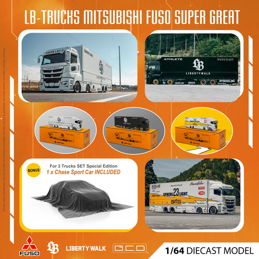 1/64 LBWK Mitsubishi LB-TRUCKS Fuso Super Great 3 Truck Set with Car - GCD Diecast