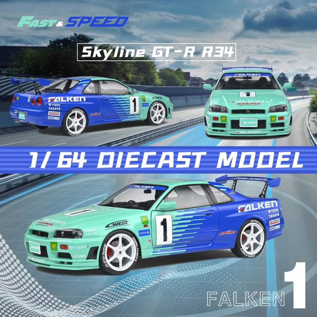 1:64 Skyline R34, GT-R 5th generation BNR34 Falken Flying King No.1. - Fast Speed