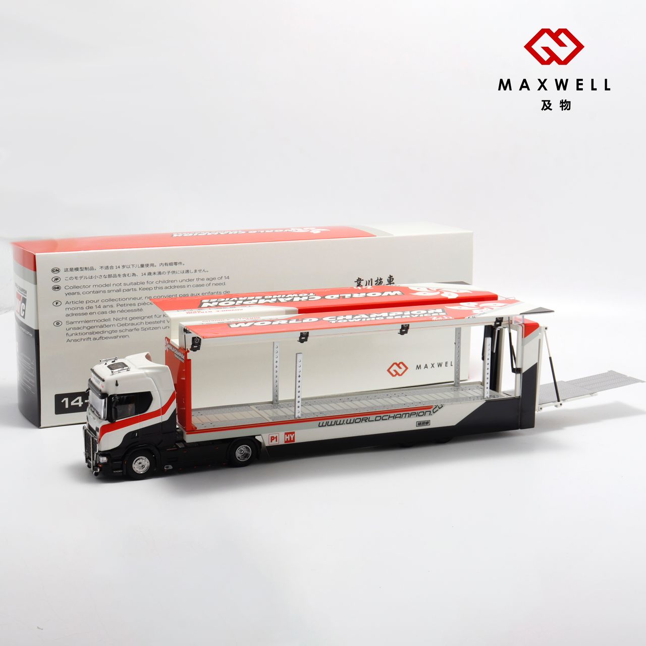 1/64 - Kengfai & Maxwell Scania S730 V8 Double Level Transporter, World Champion Transport