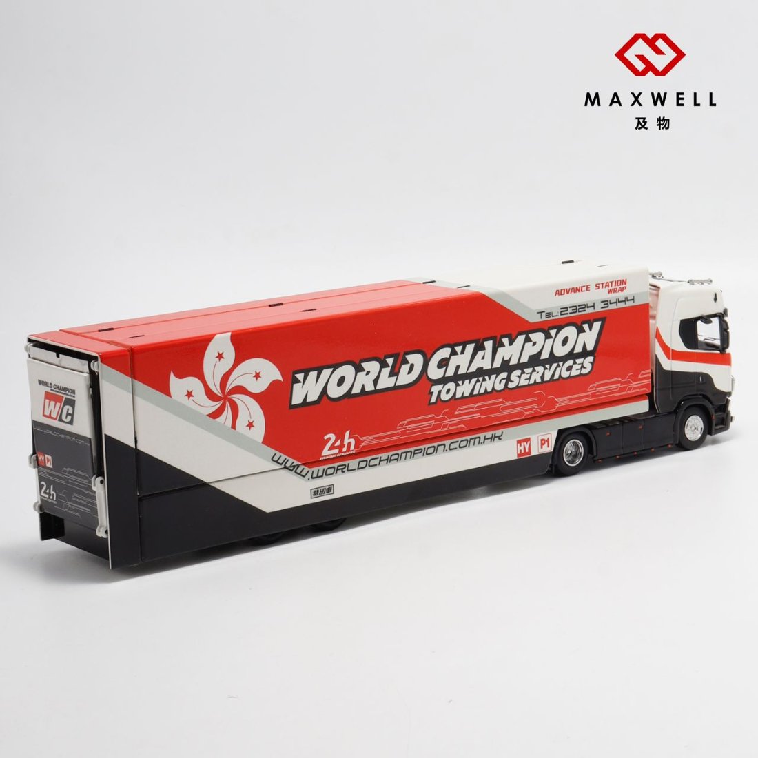 1/64 - Kengfai & Maxwell Scania S730 V8 Double Level Transporter, World Champion Transport