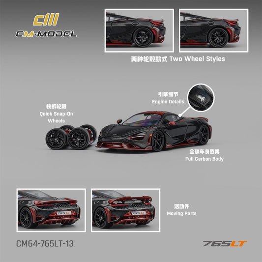 1/64 - McLaren 765LT Full Carbon Black-Red - CM64-765LT-13 - CM Models