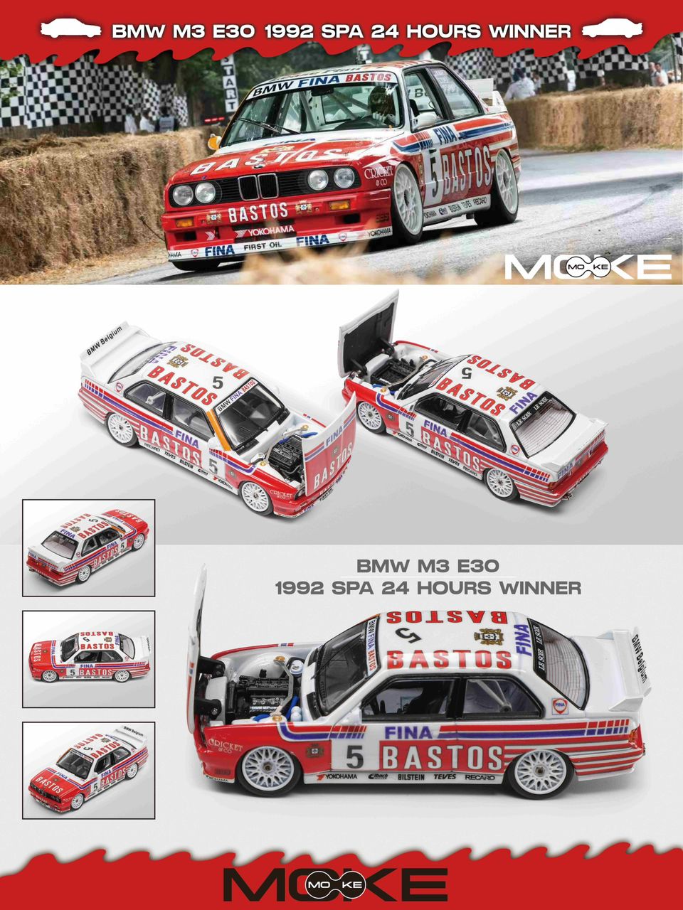 1/64 BMW M3 1st Generation Mk1 E30 Sedan DTM - Moke - Red No. 5 Red Bastos