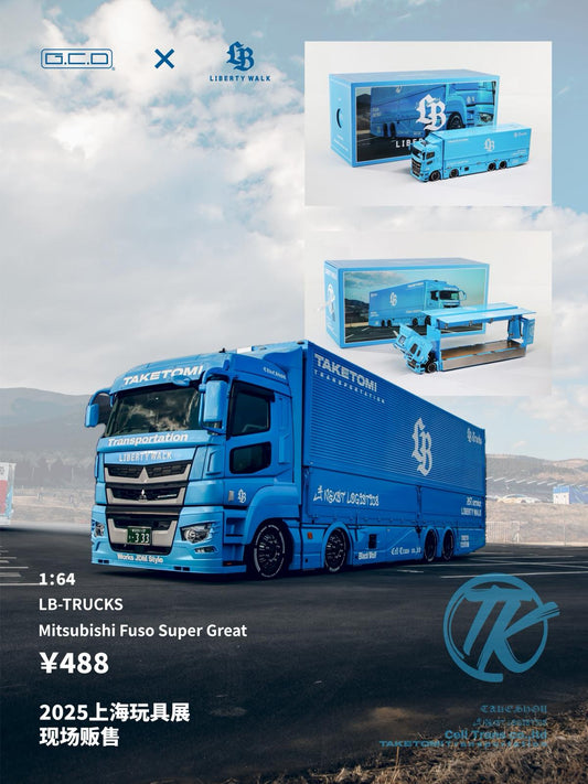 1:64 - Mitsubishi Fuso Super Great Transporter Blue - GCD - KS-073-576