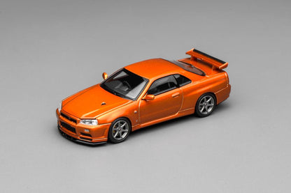 1/64 NISSAN - SKYLINE GT-R (R34) V-SPEC II COUPE 1999 - ORANGE MET - Motorhelix - M63471