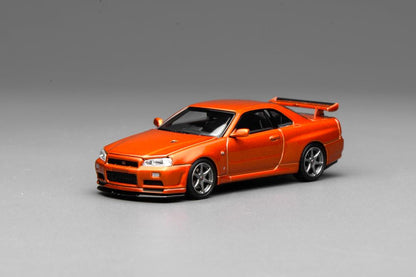 1/64 NISSAN - SKYLINE GT-R (R34) V-SPEC II COUPE 1999 - ORANGE MET - Motorhelix - M63471