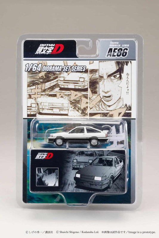 1/64 Toyota Corolla Levin (AE86)/ INITIAL D Wataru Akiyama vs Takumi Fujiwara, white/black - Hobby Japan - HJDMD008B