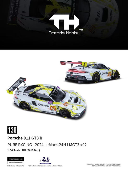 1/64 911 GT3 R LeMans 24H LMGT3 2024 White and yellow No. 92 Pure Rxcing Livery - Trends Hobby - 241084L