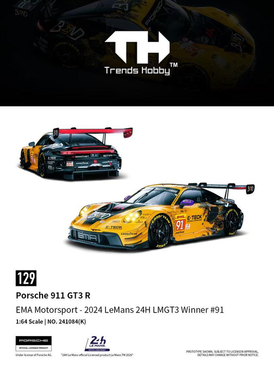 1/64 911 GT3 R LeMans 24H LMGT3 2024 Yellow and Black No. 91 Champion EMA Motorsport Winner Livery- Trends Hobby - 241084K
